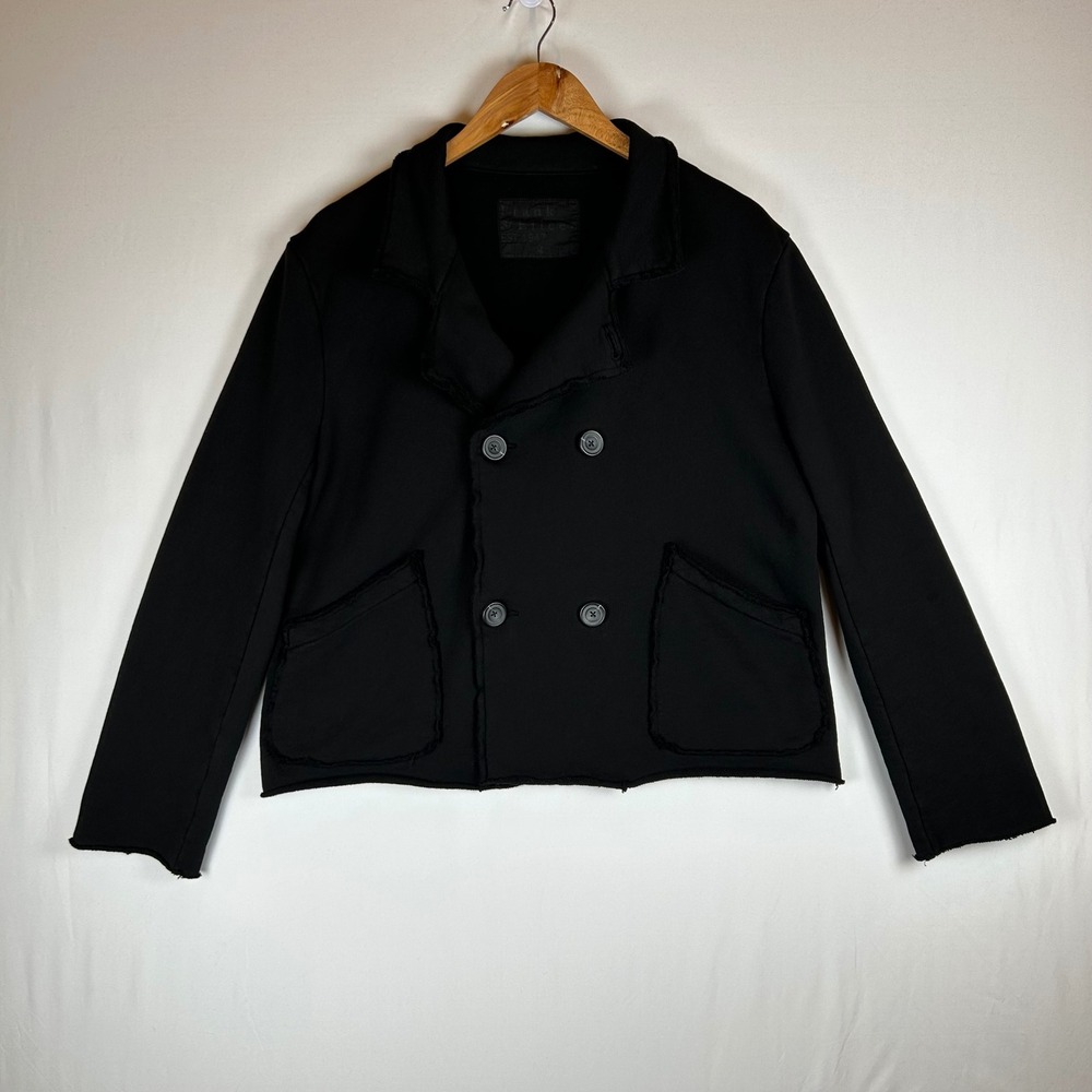 Frank & Eileen Mini Belfast Crop Knit Pea Coat Black Cotton Medium LABCROP